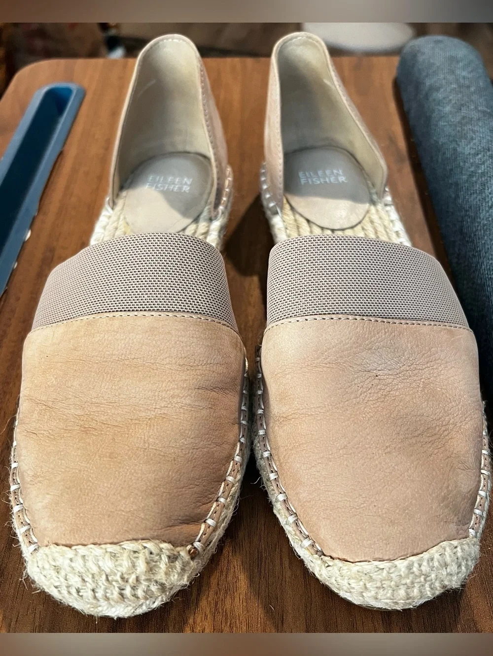 Eileen Fisher Women's 6.5  Lady-Nu d'Orsay Espadrille Shoe Tan Suede Jute Flats